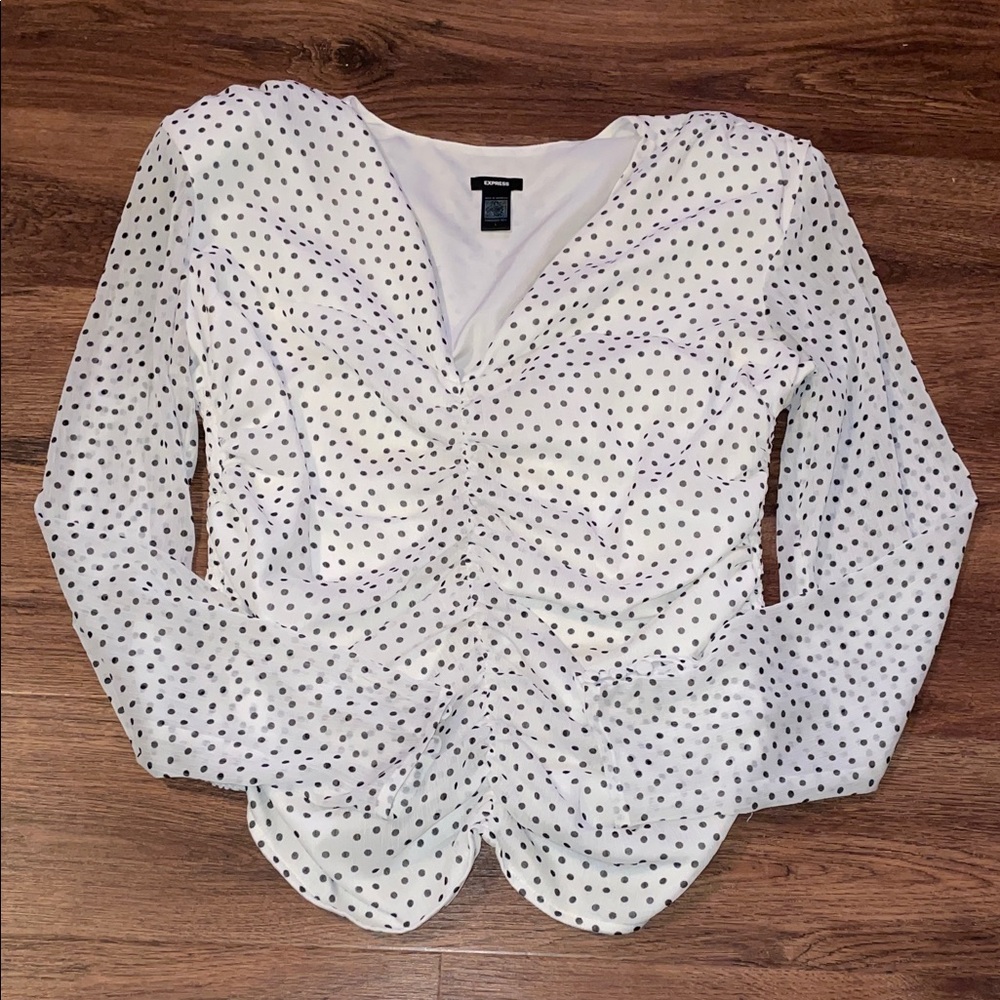 Express White and Black Polka Dot Blouse